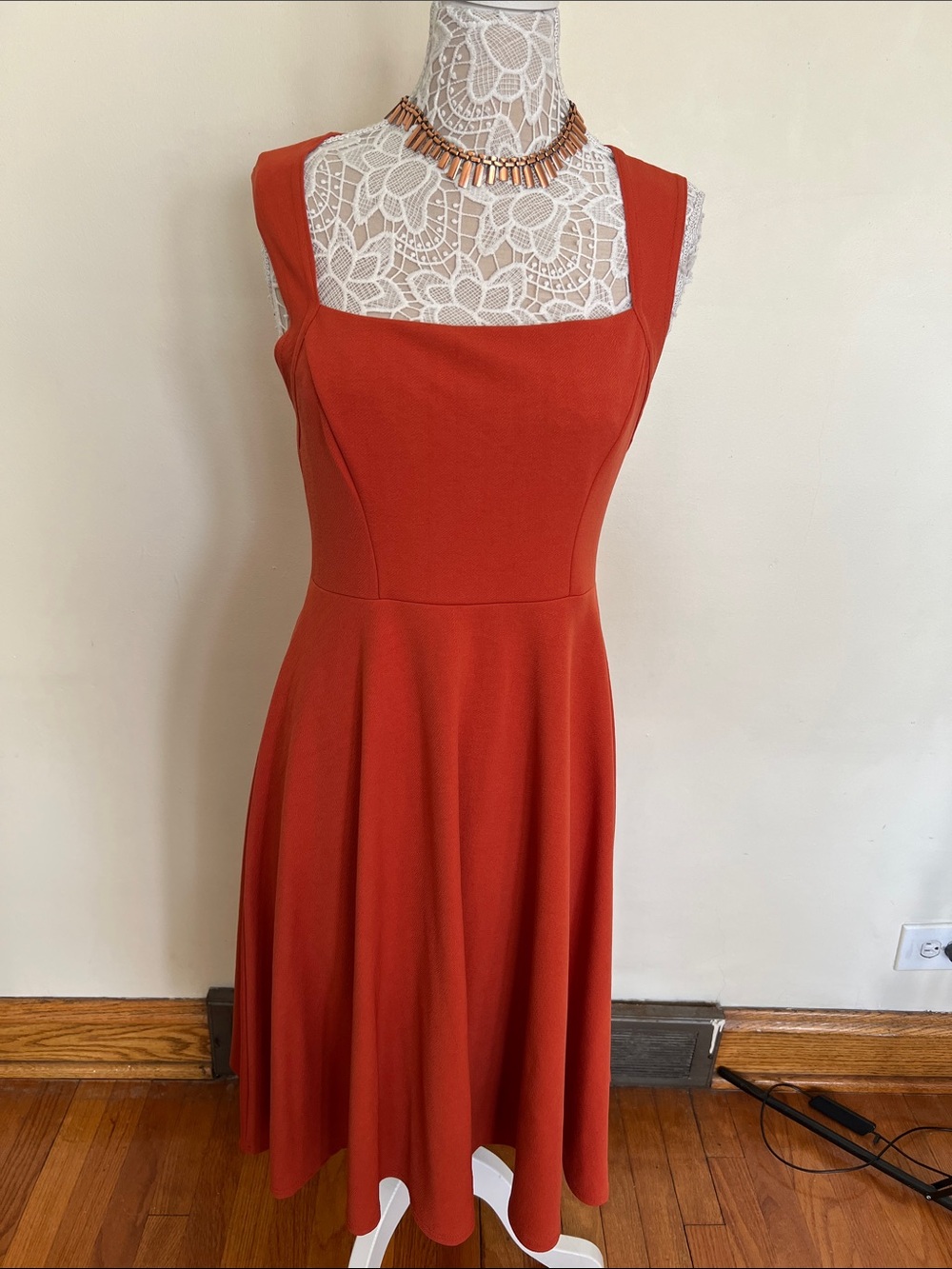 Boohoo Rust Orange Square Neck Fit & Flare Dress